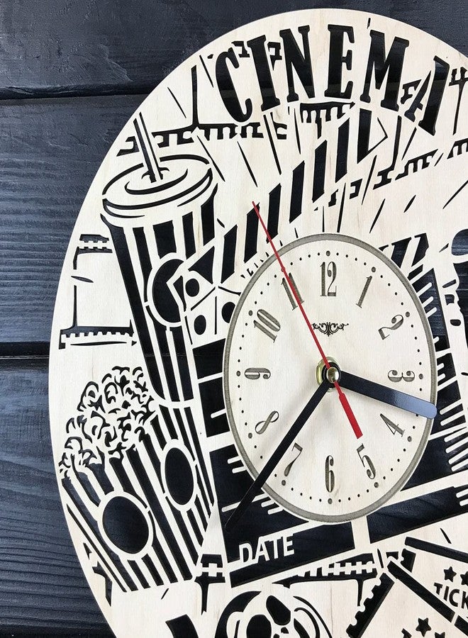 NABSTER Cinema Wall Clock Wooden Home Decor Hanging Gifts Film Fans Lovers Charlie Chaplin Wall Art Kitchen Office Christmas Birthday Cinema Clock - 12 Inch / 30 Cm - Image 4